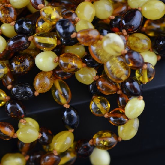 Baltic amber necklace olive polished multicolour